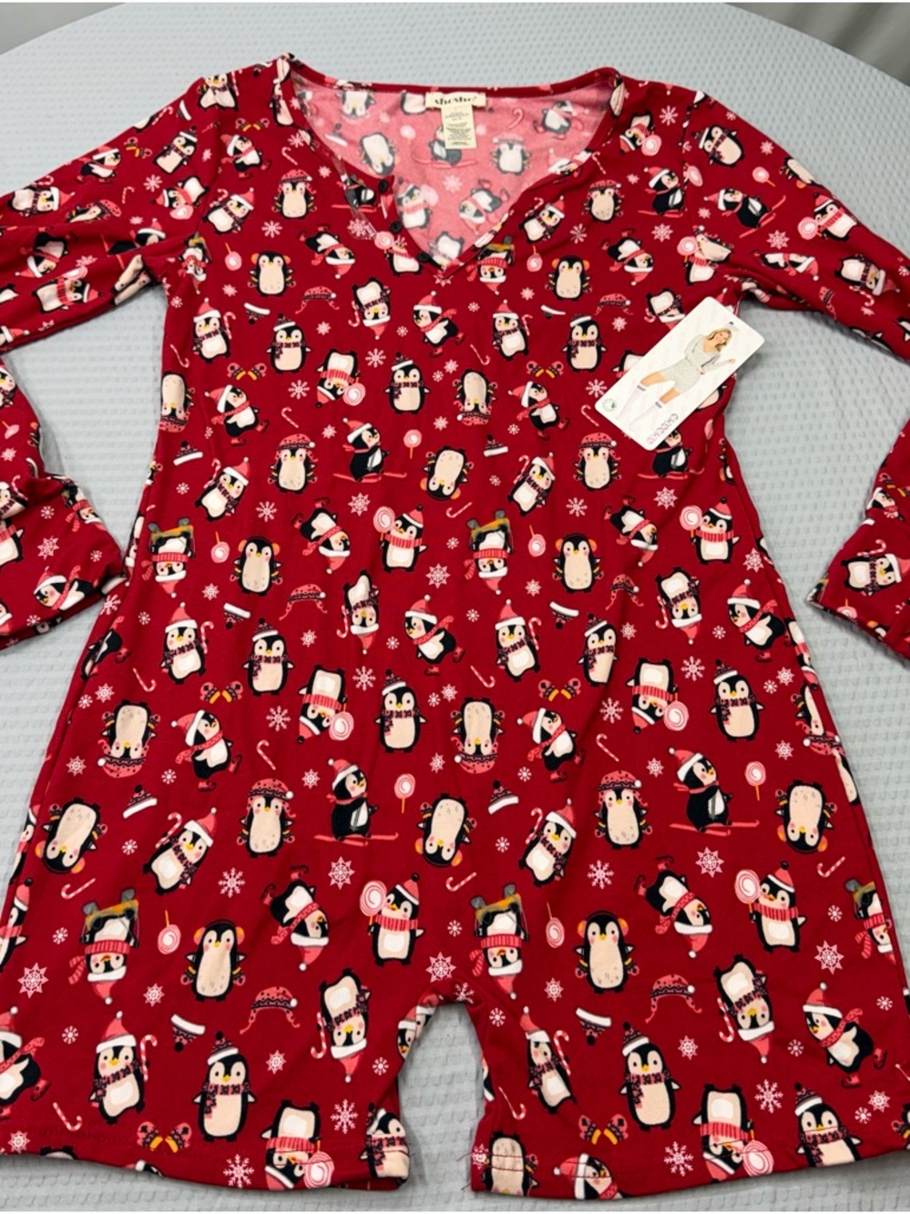 shosho Red and Black Penguin Print Sleepwear